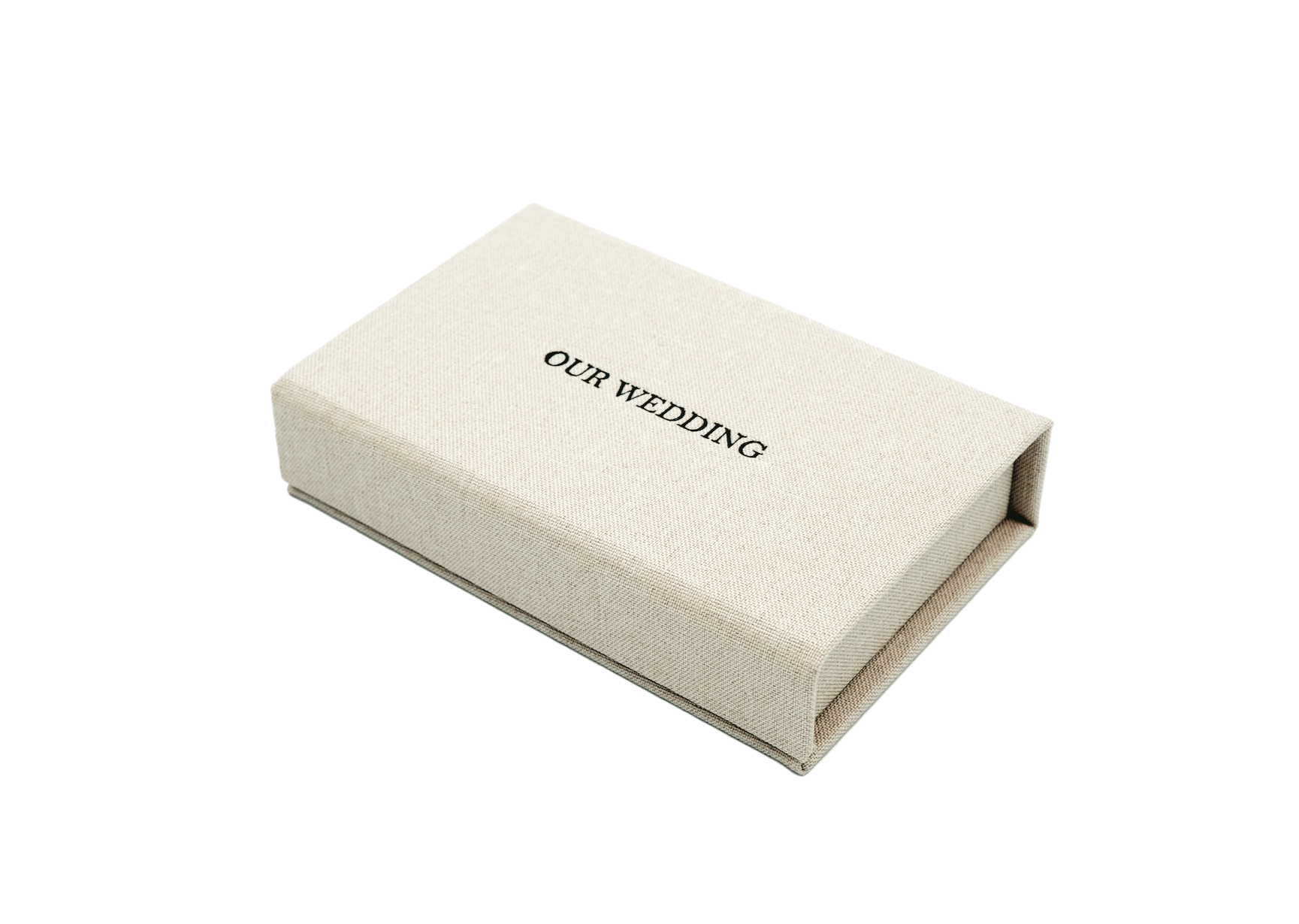 Black "Our Wedding" Linen Box + Glass USB