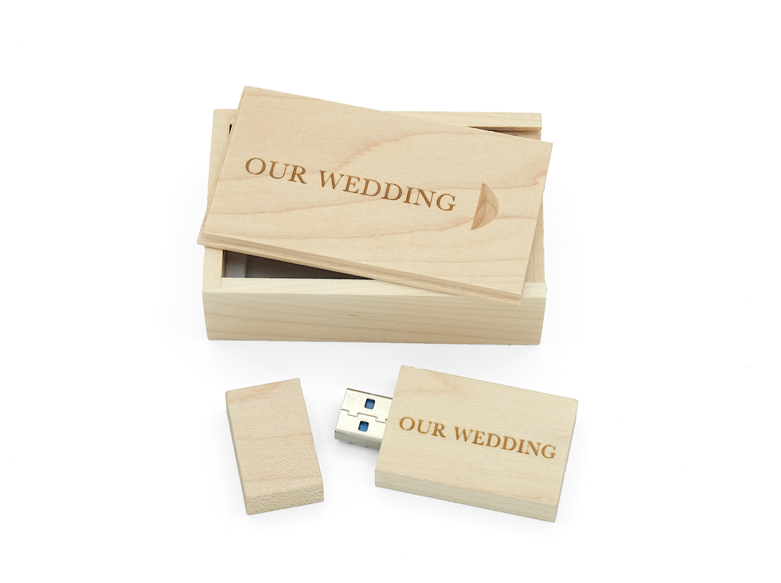 Bulk &quot;Our Wedding&quot;  Maple Box + USB