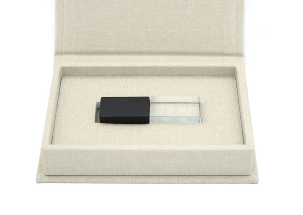 Black "Our Wedding"  Linen Box + Glass USB