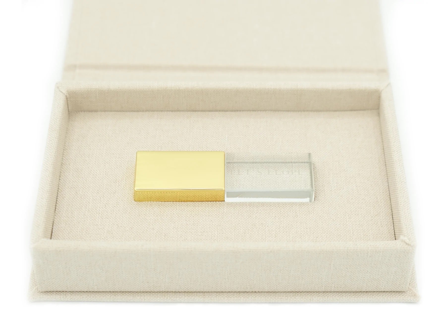 Bulk  Gold &quot;Our Wedding&quot;  Linen Box + Glass USB