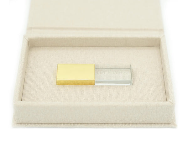 Bulk  Gold "Our Wedding"  Linen Box + Glass USB